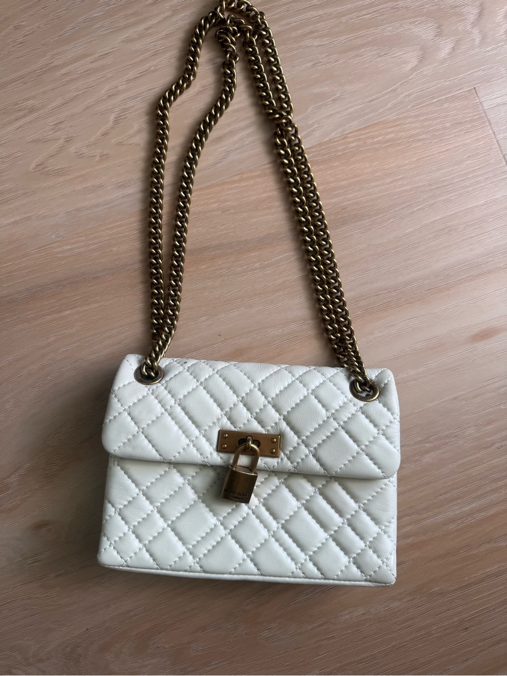 Kurt Geiger White Quilted Chain Shoulder Bag with Gold Hardware